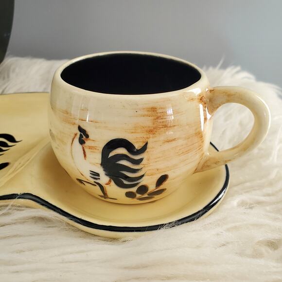 Pennsbury Pottery Vintage Rooster Themed Snack Plate & Mug Set - Picture 3 of 10